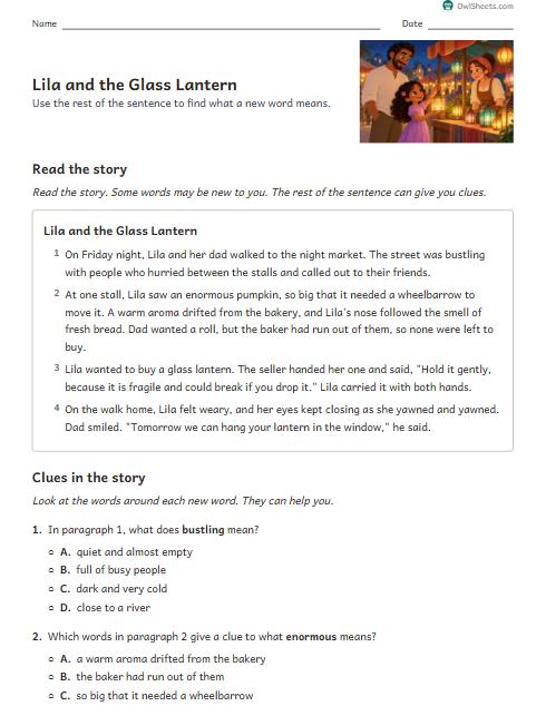 Lila and the Glass Lantern worksheet preview