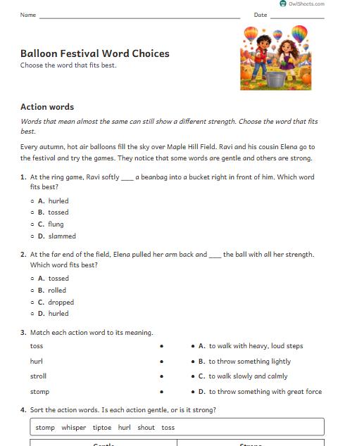 Balloon Festival Word Choices worksheet preview