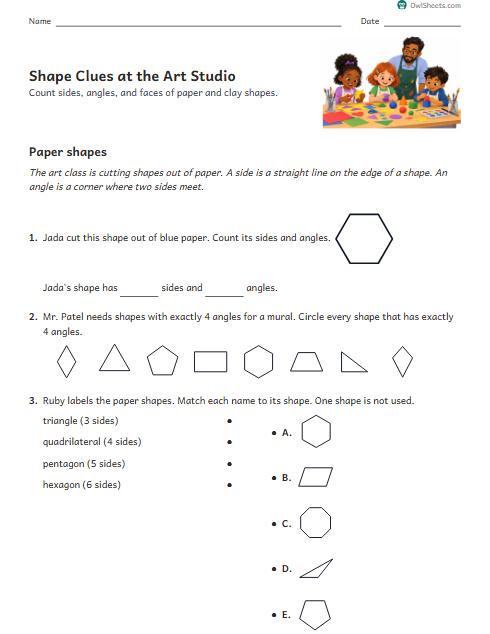 Shape Clues at the Art Studio worksheet preview