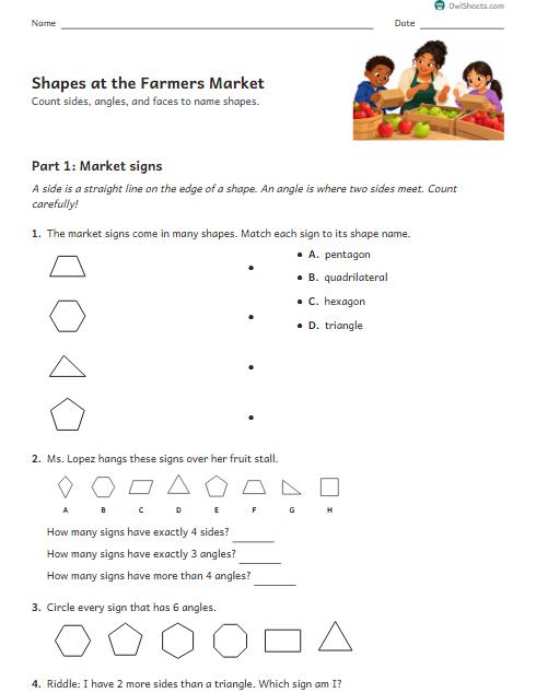 Shapes at the Farmers Market worksheet preview