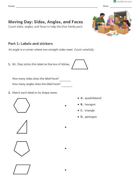 Moving Day: Sides, Angles, and Faces worksheet preview