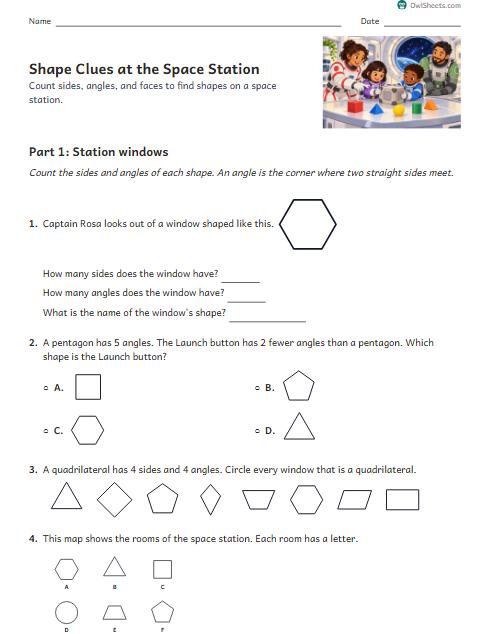 Shape Clues at the Space Station worksheet preview