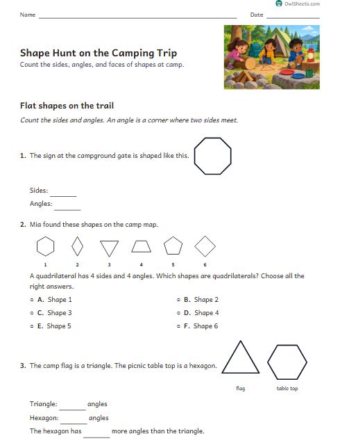 Shape Hunt on the Camping Trip worksheet preview