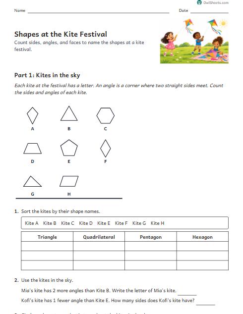 Shapes at the Kite Festival worksheet preview