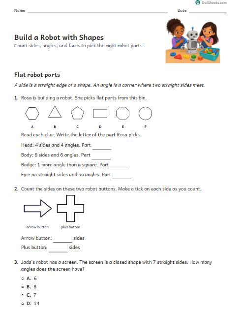 Build a Robot with Shapes worksheet preview