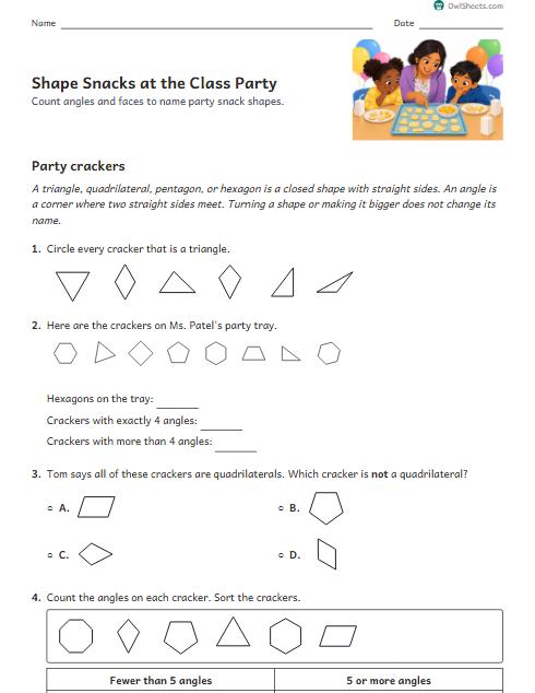 Shape Snacks at the Class Party worksheet preview