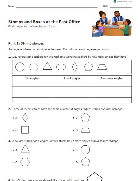 Stamps and Boxes at the Post Office worksheet preview