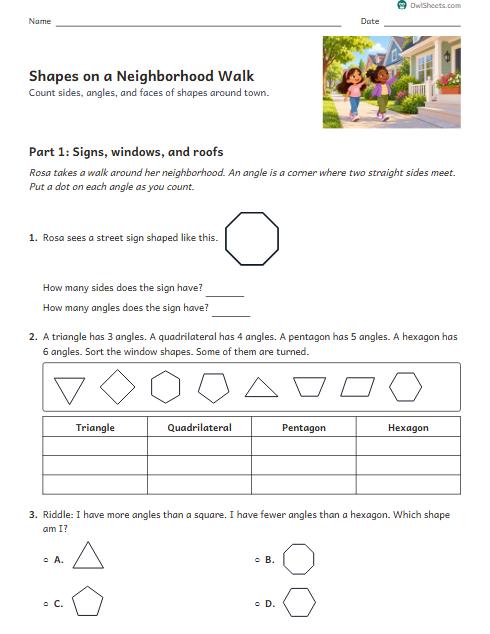 Shapes on a Neighborhood Walk worksheet preview