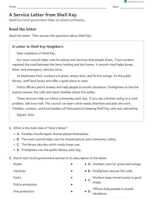 A Service Letter from Shell Key worksheet preview