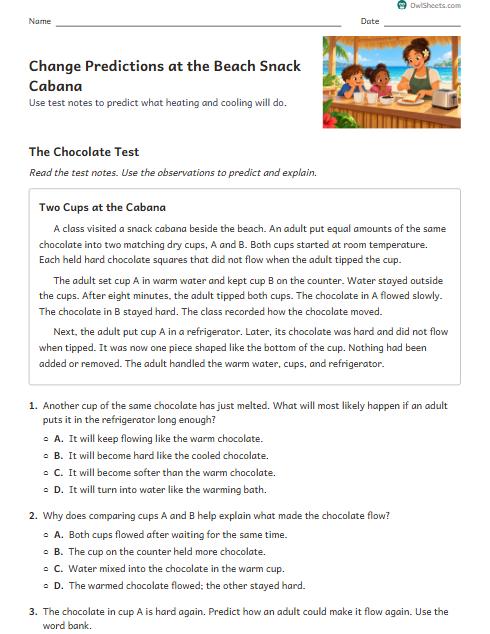 Change Predictions at the Beach Snack Cabana worksheet preview
