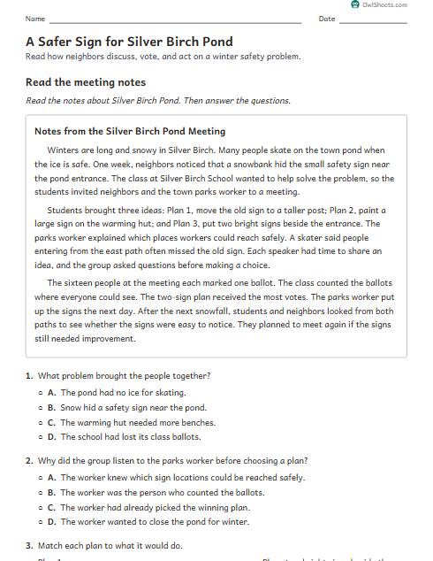 A Safer Sign for Silver Birch Pond worksheet preview