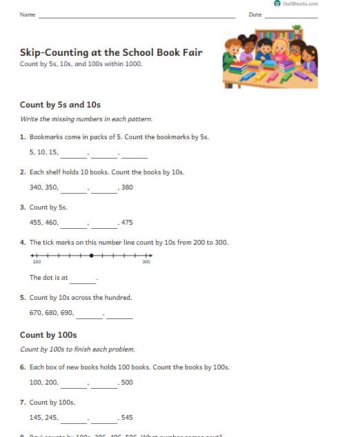 Skip-Counting at the School Book Fair worksheet preview