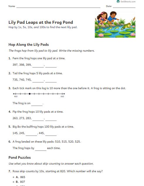 Lily Pad Leaps at the Frog Pond worksheet preview