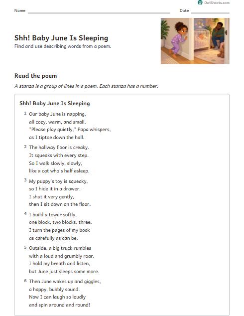 Shh! Baby June Is Sleeping worksheet preview