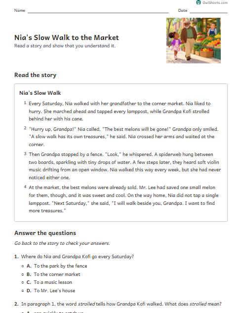 Nia's Slow Walk to the Market worksheet preview