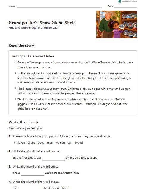 Grandpa Ike's Snow Globe Shelf worksheet preview