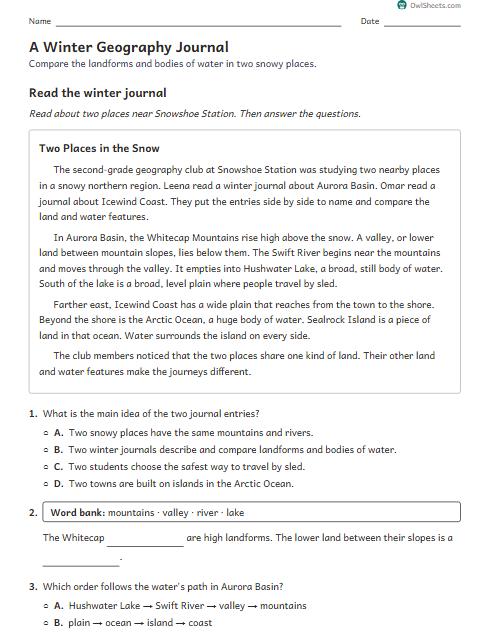 A Winter Geography Journal worksheet preview