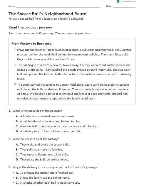The Soccer Ball's Neighborhood Route worksheet preview