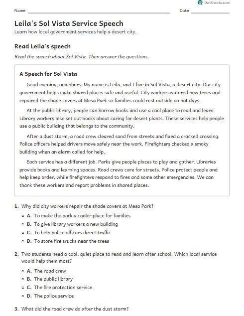 Leila's Sol Vista Service Speech worksheet preview