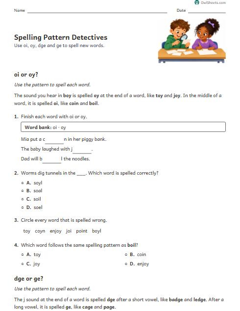 Spelling Pattern Detectives worksheet preview