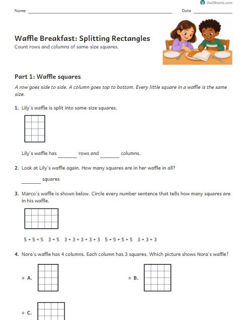 Waffle Breakfast: Splitting Rectangles worksheet preview