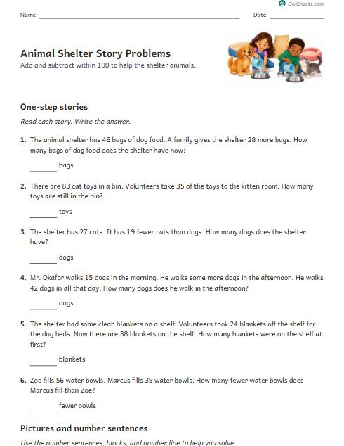Animal Shelter Story Problems worksheet preview