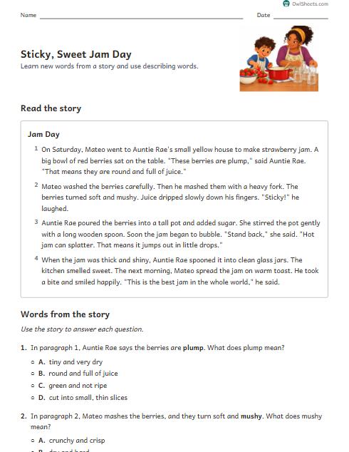 Sticky, Sweet Jam Day worksheet preview