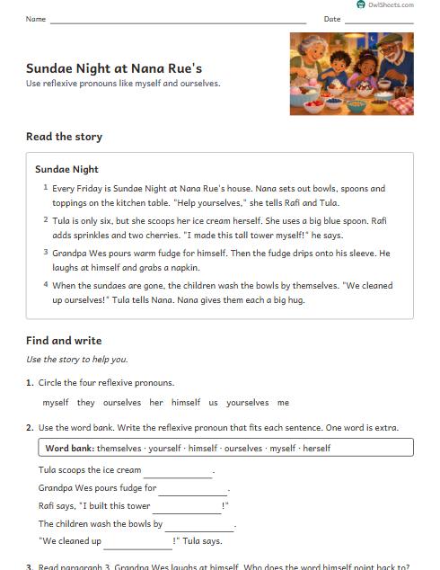 Sundae Night at Nana Rue's worksheet preview