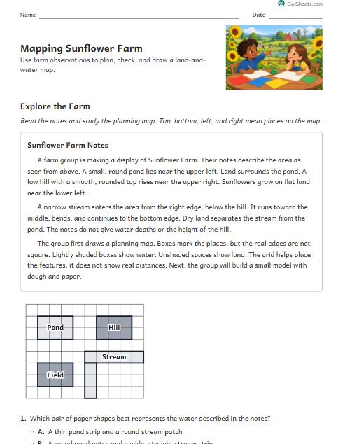 Mapping Sunflower Farm worksheet preview