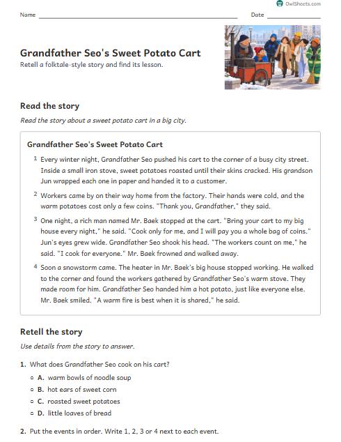 Grandfather Seo's Sweet Potato Cart worksheet preview