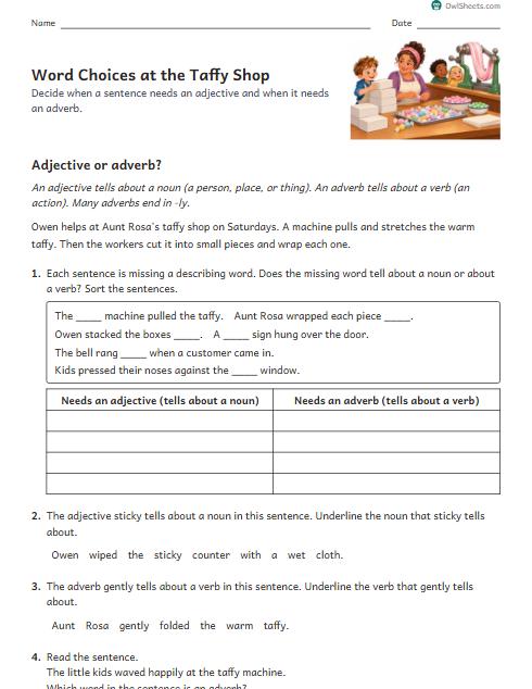Word Choices at the Taffy Shop worksheet preview