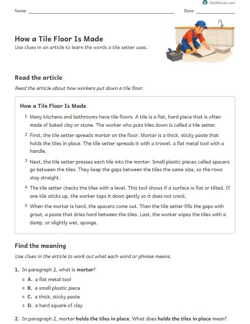 How a Tile Floor Is Made worksheet preview