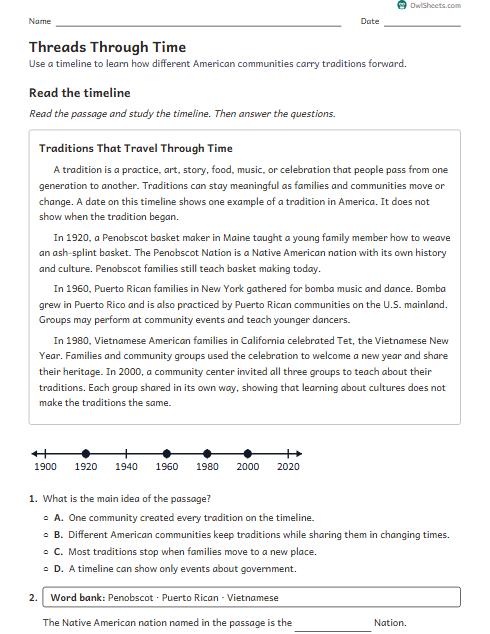 Threads Through Time worksheet preview