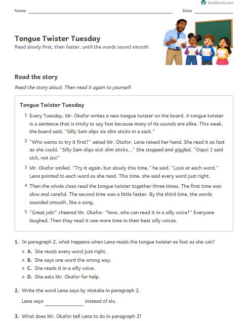 Tongue Twister Tuesday worksheet preview