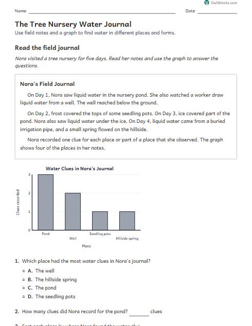 The Tree Nursery Water Journal worksheet preview