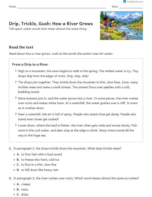 Drip, Trickle, Gush: How a River Grows worksheet preview