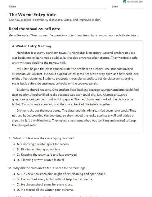 The Warm-Entry Vote worksheet preview