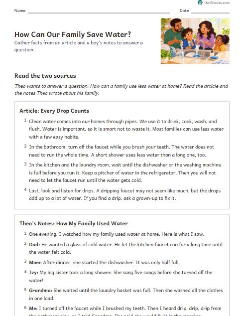 How Can Our Family Save Water? worksheet preview