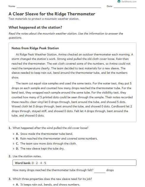 A Clear Sleeve for the Ridge Thermometer worksheet preview