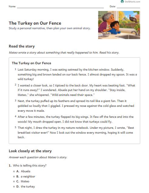 The Turkey on Our Fence worksheet preview