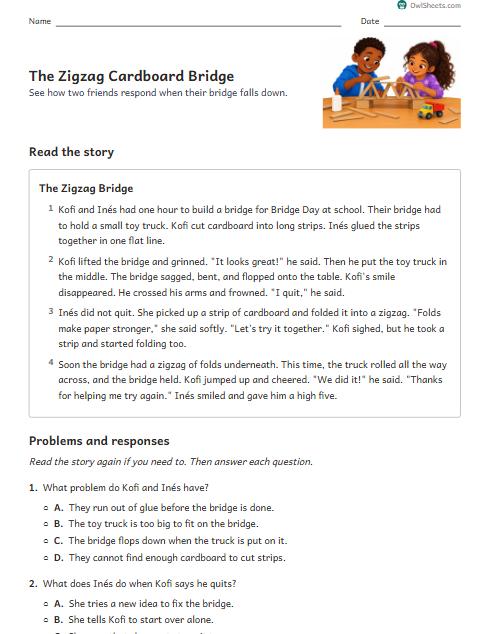The Zigzag Cardboard Bridge worksheet preview