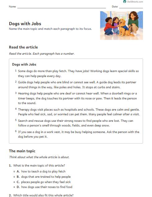 Dogs with Jobs worksheet preview