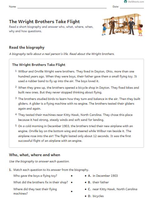 The Wright Brothers Take Flight worksheet preview