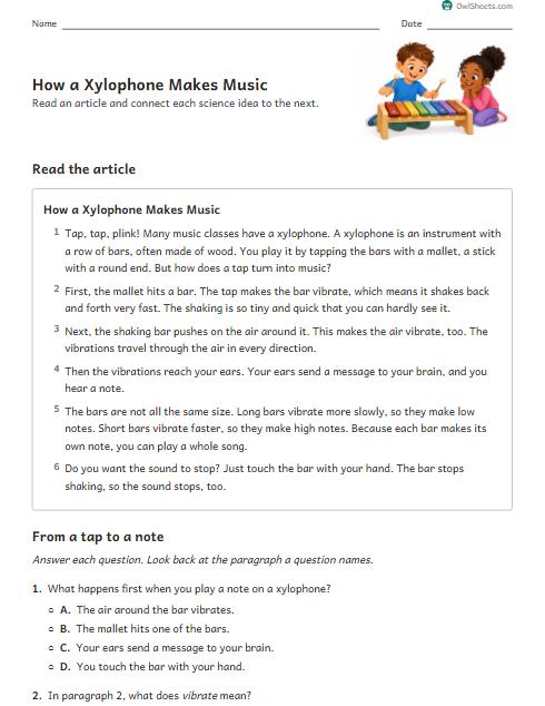How a Xylophone Makes Music worksheet preview