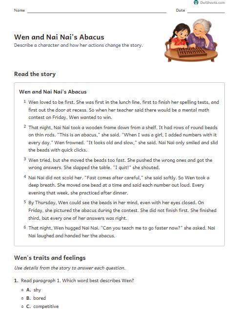 Wen and Nai Nai's Abacus worksheet preview