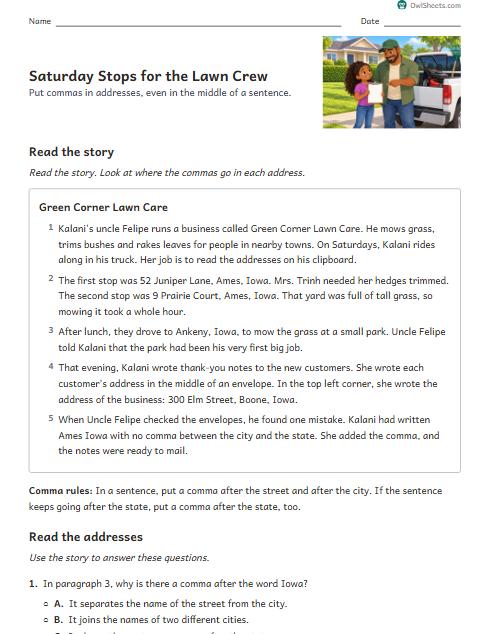 Saturday Stops for the Lawn Crew worksheet preview