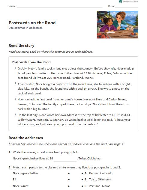 Postcards on the Road worksheet preview