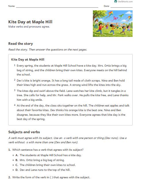 Kite Day at Maple Hill worksheet preview