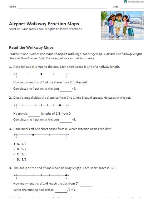 Airport Walkway Fraction Maps worksheet preview