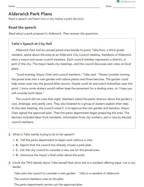 Alderwick Park Plans worksheet preview